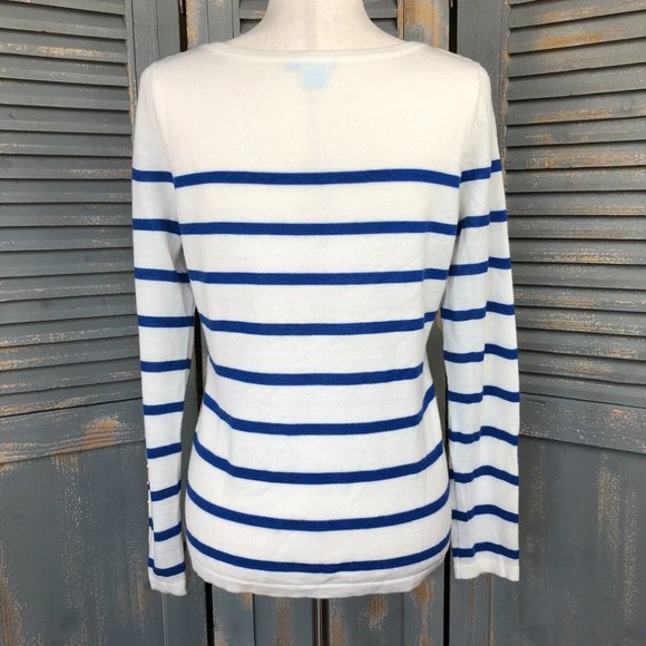 J. McLaughlin Striped Button Cuff Italian Merino Wool Sweater Sz M - Picture 10 of 11